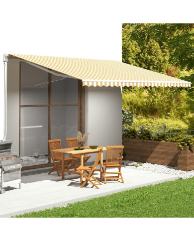 Tissu de remplacement pour auvent Jaune et blanc 5x3,5 m | Mobilier & Déco