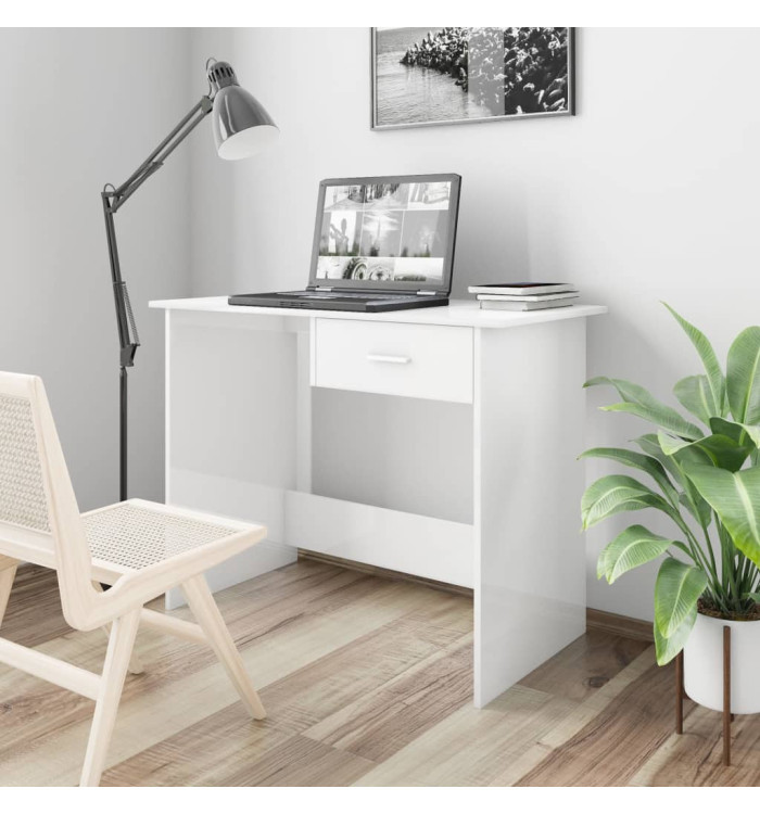 Bureau Blanc brillant 100x50x76 cm Bois d’ingénierie | Mobilier & Déco