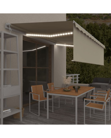 Auvent automatique store capteur de vent et LED 5x3 m Crème | Mobilier & Déco