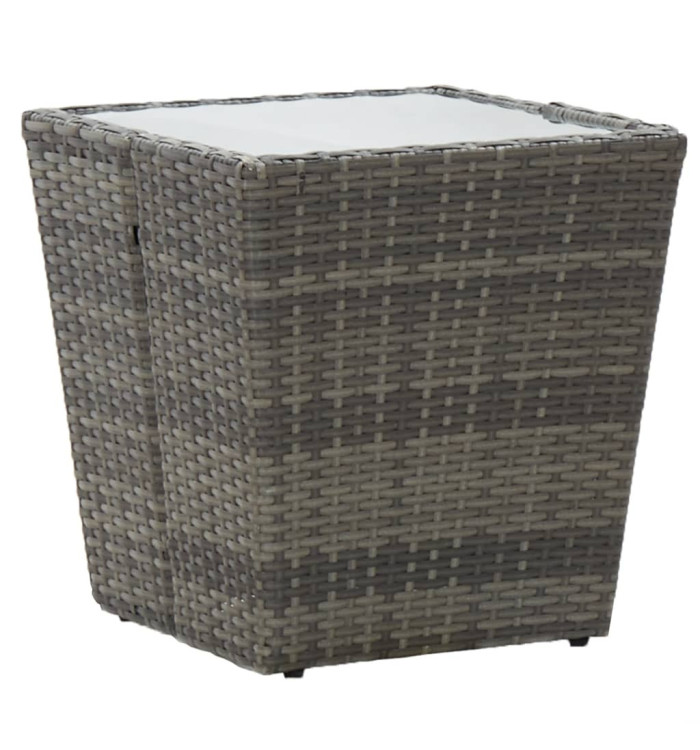 Table à thé Gris 41,5x41,5x43 cm Résine tressée et verre trempé | Mobilier & Déco