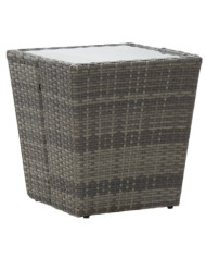 Table à thé Gris 41,5x41,5x43 cm Résine tressée et verre trempé | Mobilier & Déco
