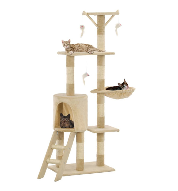 Arbre à chat avec griffoirs en sisal 138 cm Beige | Mobilier & Déco