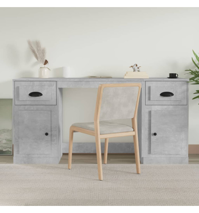 Bureau avec armoire gris béton bois d'ingénierie | Mobilier & Déco
