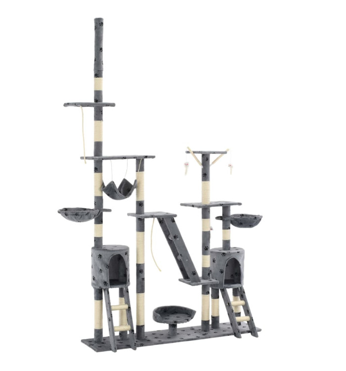 Arbre à chat et griffoirs 230-250 cm Empreintes de pattes Gris | Mobilier & Déco