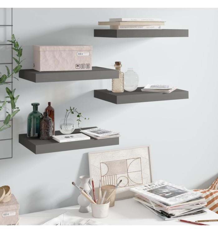 Étagère murale flottante 4 pcs Gris brillant 40x23x3,8 cm MDF | Mobilier & Déco