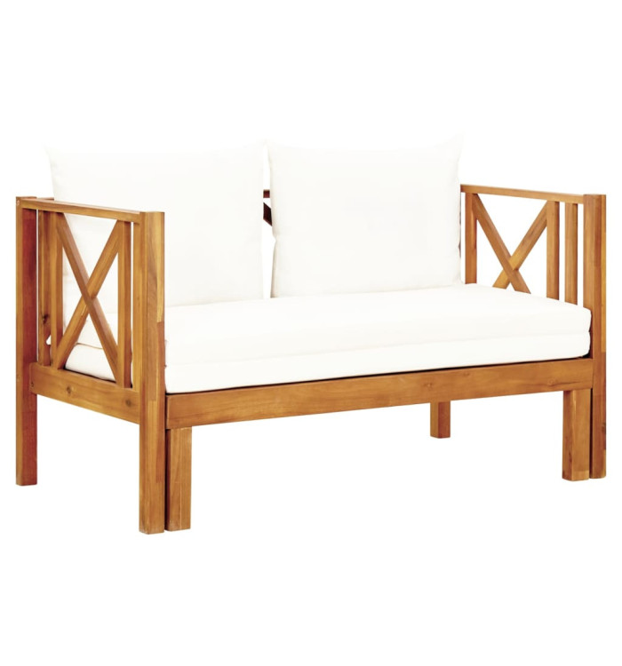 Banc de jardin 2 places et coussins 122 cm Bois d'acacia massif | Mobilier & Déco