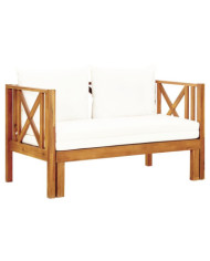 Banc de jardin 2 places et coussins 122 cm Bois d'acacia massif | Mobilier & Déco
