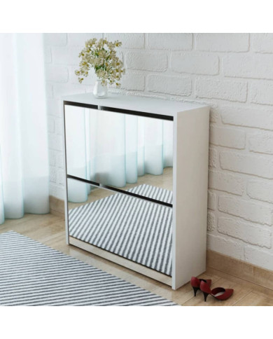 Meuble à chaussures 2 étages avec miroir 63x17x67 cm Blanc | Mobilier & Déco
