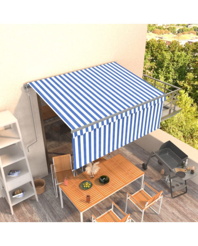 Auvent rétractable automatique avec store 3x2,5 m Bleu et blanc | Mobilier & Déco