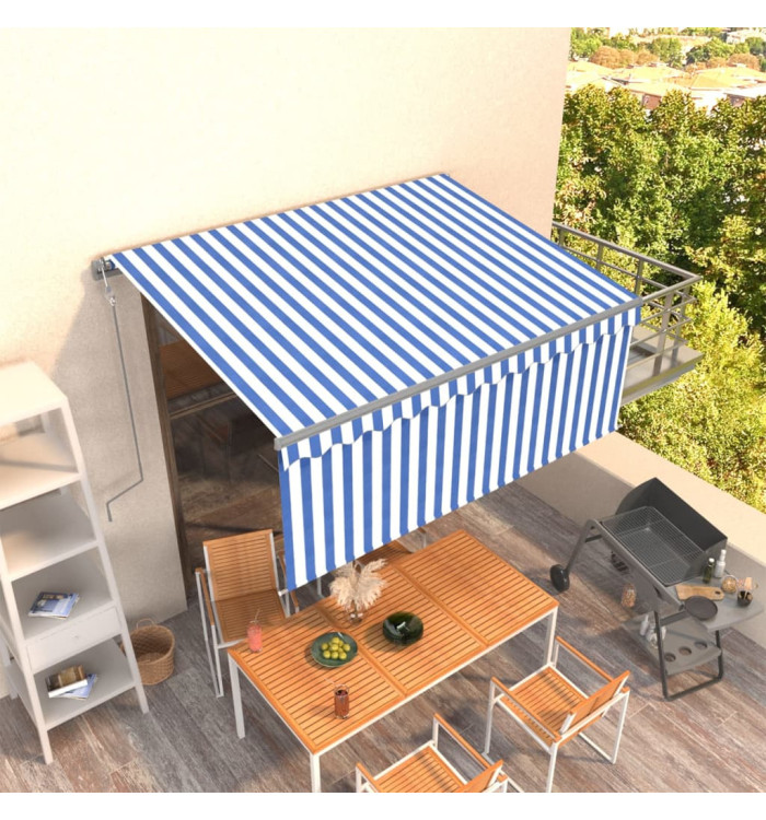 Auvent rétractable automatique avec store 3x2,5 m Bleu et blanc | Mobilier & Déco
