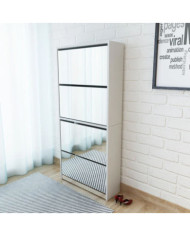 Meuble à chaussures 4 étagères et miroir 63x17x134 cm Blanc | Mobilier & Déco
