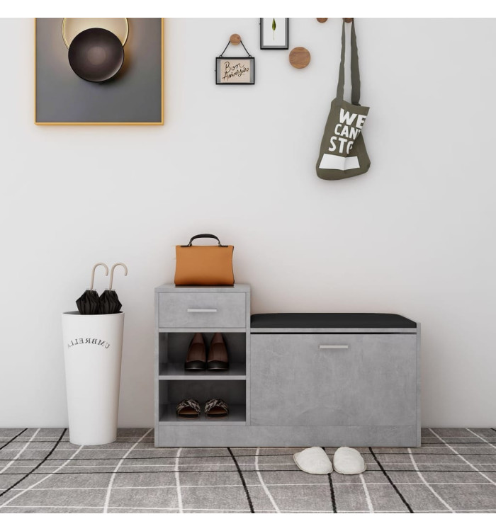 Banc à chaussures Gris béton 94,5x31x57 cm Aggloméré | Mobilier & Déco