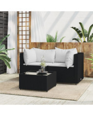 Salon de jardin 3 pcs avec coussins Noir Résine tressée | Mobilier & Déco
