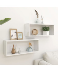 Étagères murales cube 2 pcs Blanc brillant Bois d’ingénierie | Mobilier & Déco