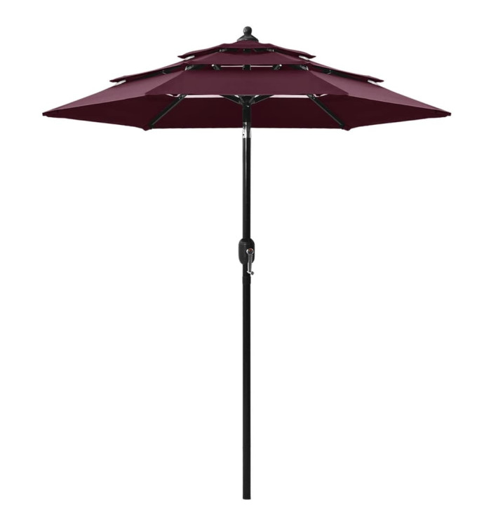 Parasol de jardin à 3 niveaux mât en aluminium rouge bordeaux | Mobilier & Déco