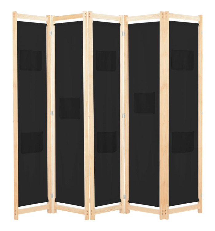 Cloison de séparation 5 panneaux Noir 200 x 170 x 4 cm Tissu | Mobilier & Déco