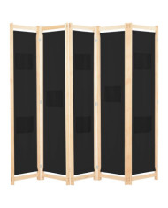 Cloison de séparation 5 panneaux Noir 200 x 170 x 4 cm Tissu | Mobilier & Déco