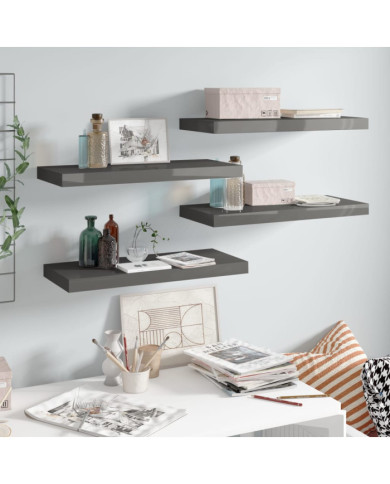 Étagère murale flottante 4 pcs Gris brillant 60x23,5x3,8 cm MDF | Mobilier & Déco