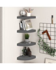 Étagères d'angle flottantes 4 pcs gris brillant 25x25x3,8cm MDF | Mobilier & Déco