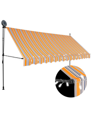 Auvent manuel rétractable avec LED 350 cm Jaune et bleu | Mobilier & Déco