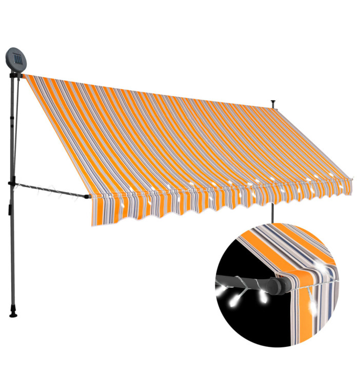 Auvent manuel rétractable avec LED 350 cm Jaune et bleu | Mobilier & Déco