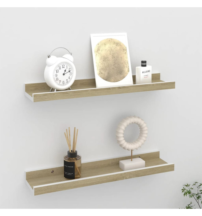 Étagères murales 2 pcs blanc et chêne sonoma 40x9x3 cm | Mobilier & Déco