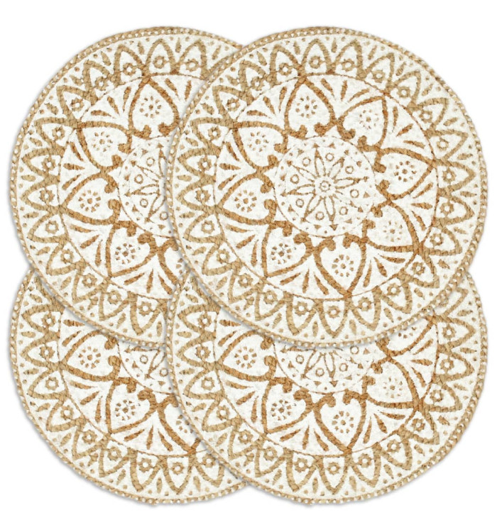 Napperons 4 pcs Blanc 38 cm Rond Jute | Mobilier & Déco