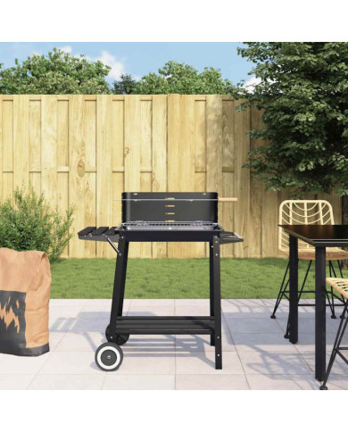 Barbecue au charbon de bois avec roues noir acier | Mobilier & Déco