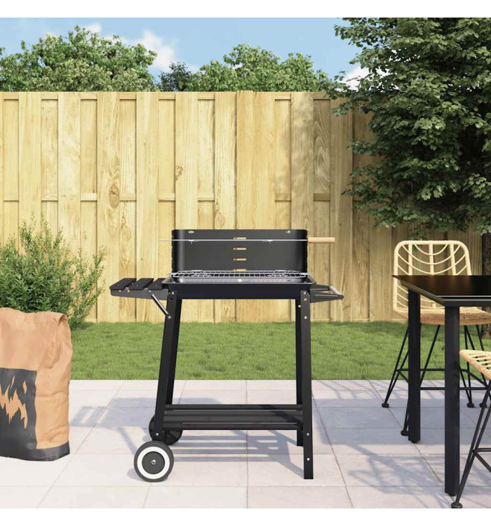 Barbecue au charbon de bois avec roues noir acier | Mobilier & Déco