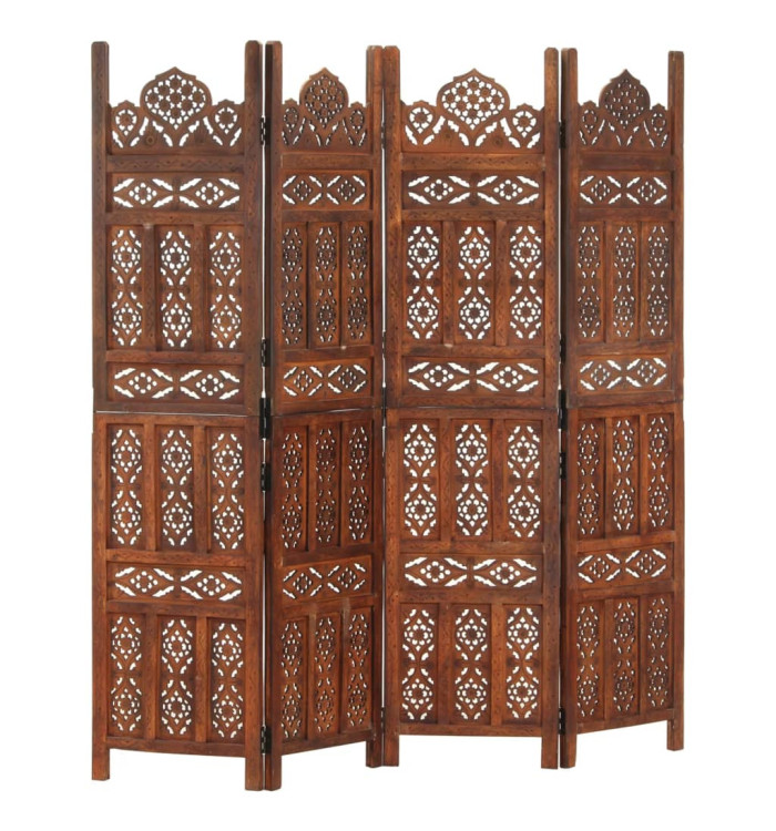Cloison de séparation 4 panneaux Marron 160x165cm Bois manguier | Mobilier & Déco