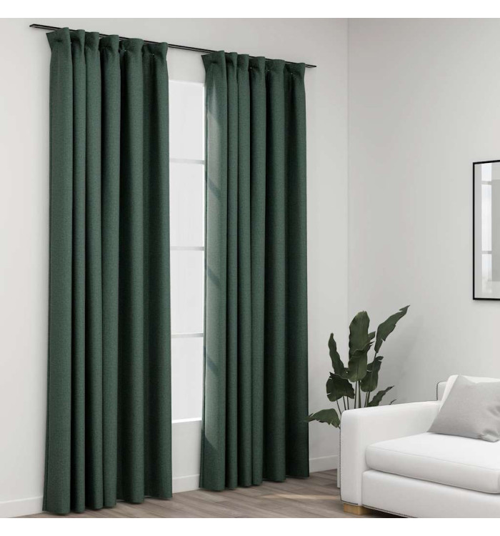 Rideaux occultants aspect lin avec crochets 2pcs Vert 140x225cm | Mobilier & Déco