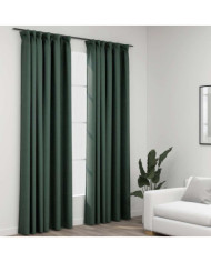 Rideaux occultants aspect lin avec crochets 2pcs Vert 140x225cm | Mobilier & Déco