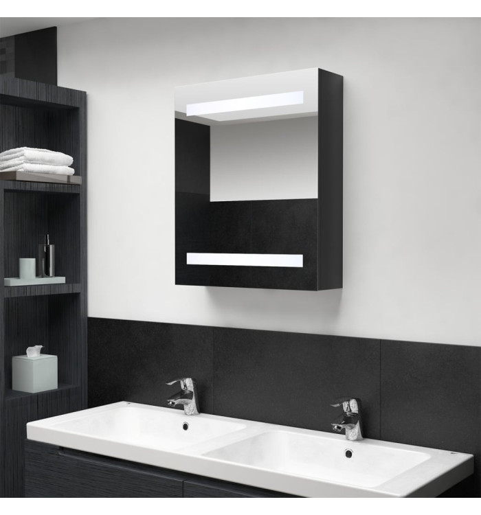 Armoire de salle de bain à miroir LED noir brillant 50x14x60 cm | Mobilier & Déco