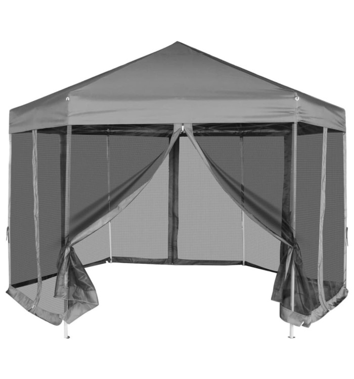 Chapiteau hexagonal avec 6 parois latérales Gris 3,6x3,1 m | Mobilier & Déco