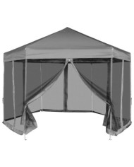 Chapiteau hexagonal avec 6 parois latérales Gris 3,6x3,1 m | Mobilier & Déco