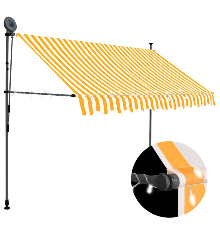 Auvent manuel rétractable avec LED 250 cm Blanc et orange | Mobilier & Déco