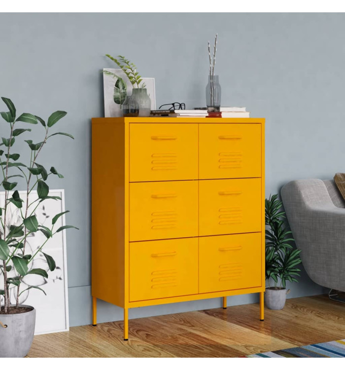 Armoire à tiroirs Jaune moutarde 80x35x101,5 cm Acier | Mobilier & Déco