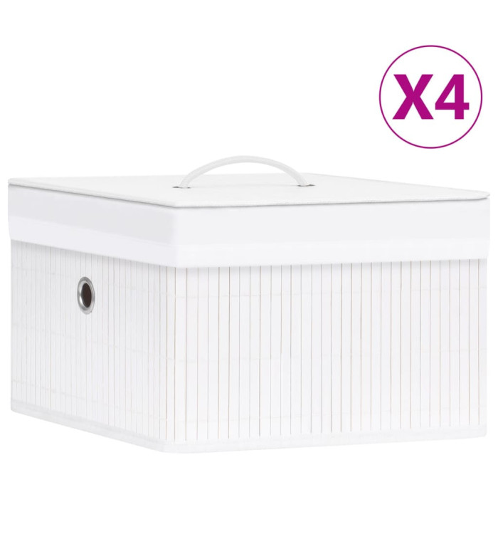 Boîtes de rangement en bambou 4 pcs Blanc | Mobilier & Déco