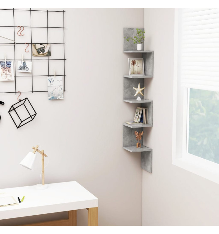 Étagère d'angle murale Gris béton Bois d'ingénierie | Mobilier & Déco