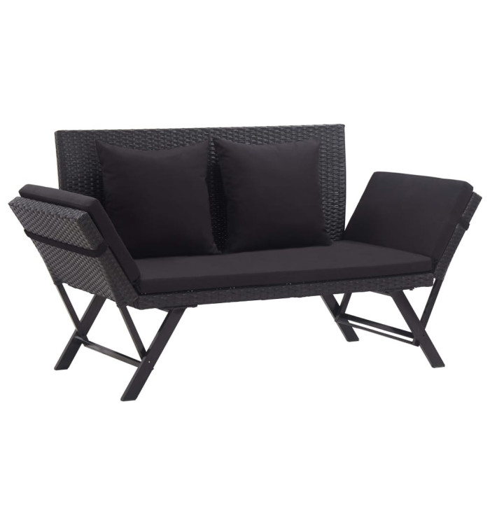 Banc de jardin avec coussins 176 cm Noir Résine tressée | Mobilier & Déco