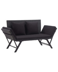 Banc de jardin avec coussins 176 cm Noir Résine tressée | Mobilier & Déco