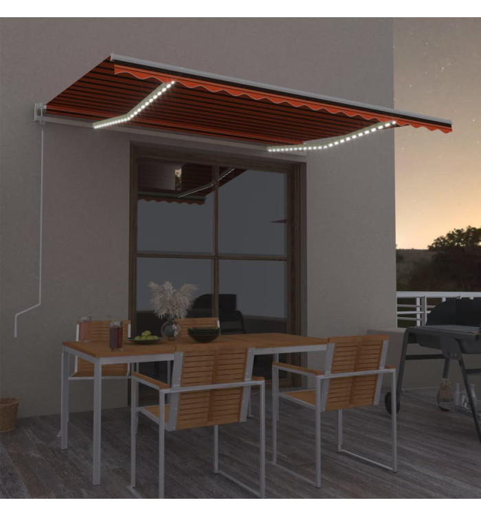 Auvent automatique capteur de vent/LED 400x300 cm Orange/marron | Mobilier & Déco