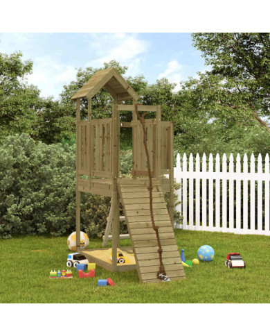 Maisonnette de jeu avec mur d'escalade bois de pin imprégné | Mobilier & Déco