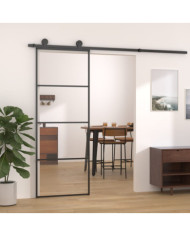 Porte coulissante Aluminium et verre ESG 76x205 cm Noir | Mobilier & Déco