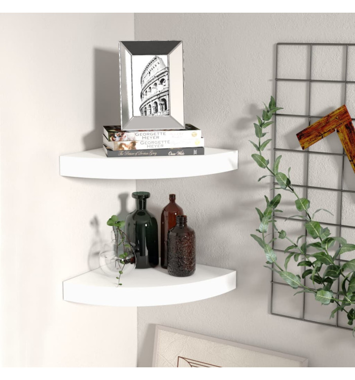 Étagères d'angle flottantes 2 pcs blanc 25x25x3,8 cm MDF | Mobilier & Déco