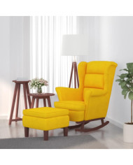 Chaise à bascule avec pieds en bois et tabouret Jaune Velours | Mobilier & Déco