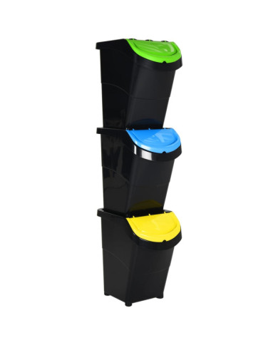 Poubelles empilables avec couvercles 3 pcs noir PP 120 L | Mobilier & Déco