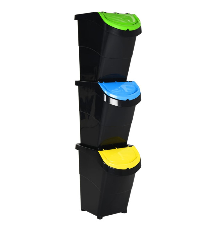 Poubelles empilables avec couvercles 3 pcs noir PP 120 L | Mobilier & Déco