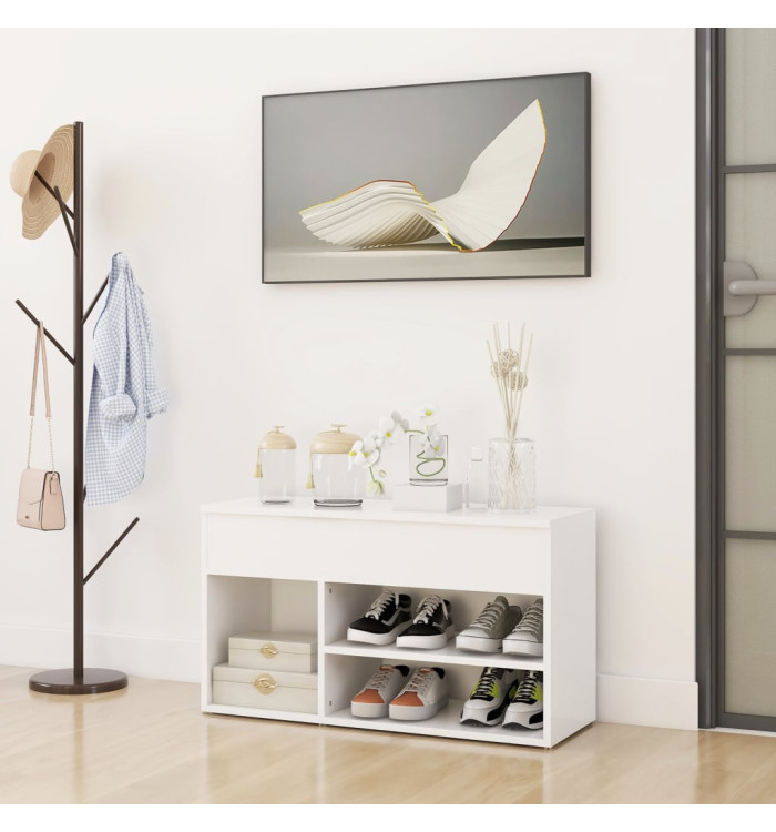 Banc à chaussures Blanc 80x30x45 cm Bois d’ingénierie | Mobilier & Déco