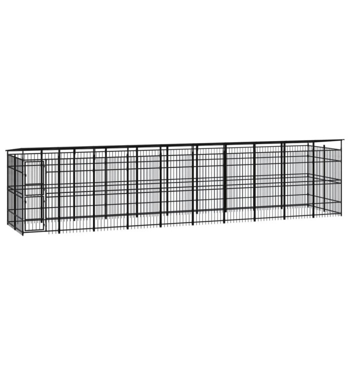 Chenil d'extérieur avec toit pour chiens Acier 18,43 m² | Mobilier & Déco